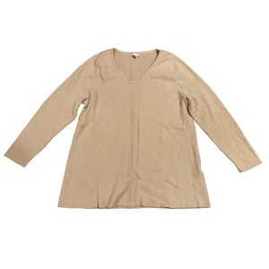 J Jill Beige Textured V Neck Long Sleeve Knit‎ Tunic Sweater XL Cotton Cottage